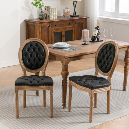 French Style Solid Wood Frame Dining Chairs Set of 2 with PU Leather, Nailhead Trim, Rubberwood, Black