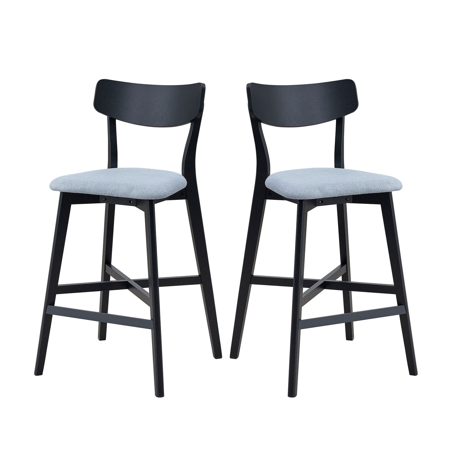 Wooden Bar Chairs Set of 2, Modern Soft Upholstered Kitchen Island Chairs, Counter Height Stool with Backrest,Wooden Frame Chairs with Footrest for Pub,Living Room,Restaurant,Black