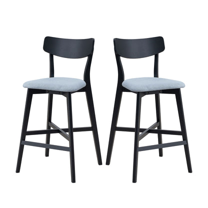 Wooden Bar Chairs Set of 2, Modern Soft Upholstered Kitchen Island Chairs, Counter Height Stool with Backrest,Wooden Frame Chairs with Footrest for Pub,Living Room,Restaurant,Black