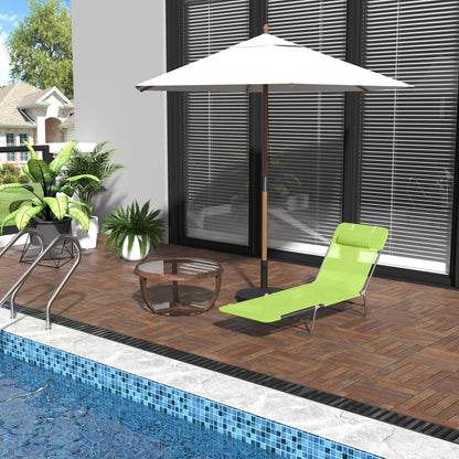 Foldable Sun Lounger For Outdoor Poolside Use, Steel Frame, 71.7 Length, 22 Width, 11 Height, Folding Pool Chair Green