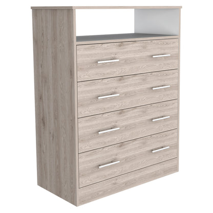 Contemporary Light Gray and White Four Drawer Dresser for Bedroom Storage
