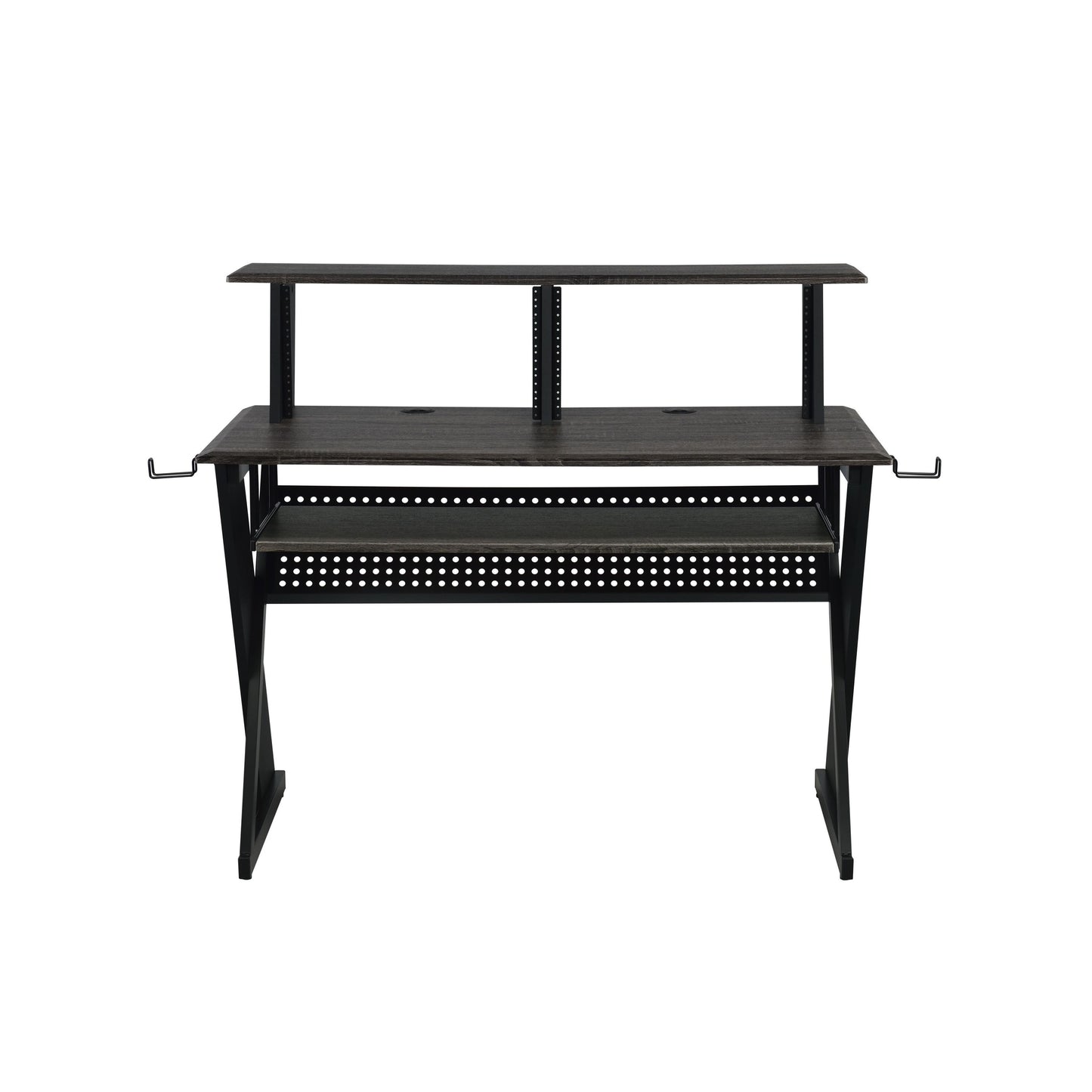 Sleek Black Music Creation Desk with Storage Solutions