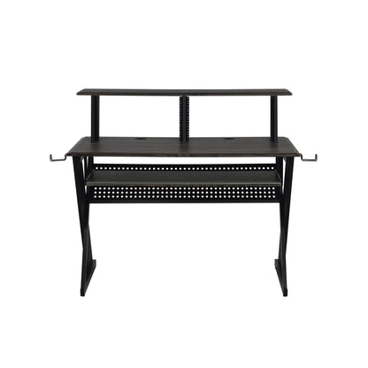 Sleek Black Music Creation Desk with Storage Solutions