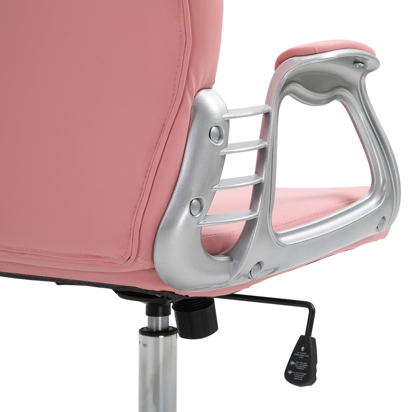 Pink Tufted PU Leather Office Chair with Adjustable Height, Swivel Wheels, and Padded Armrests
