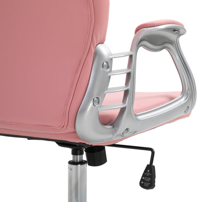 Pink Tufted PU Leather Office Chair with Adjustable Height, Swivel Wheels, and Padded Armrests