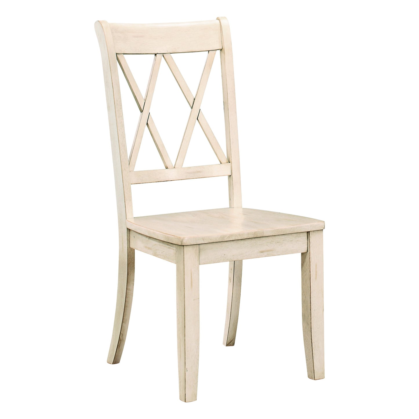 Set of 2 Pine Veneer Side Chairs, 18.5 in seat, Transitional Double-X Back, Dining Room White