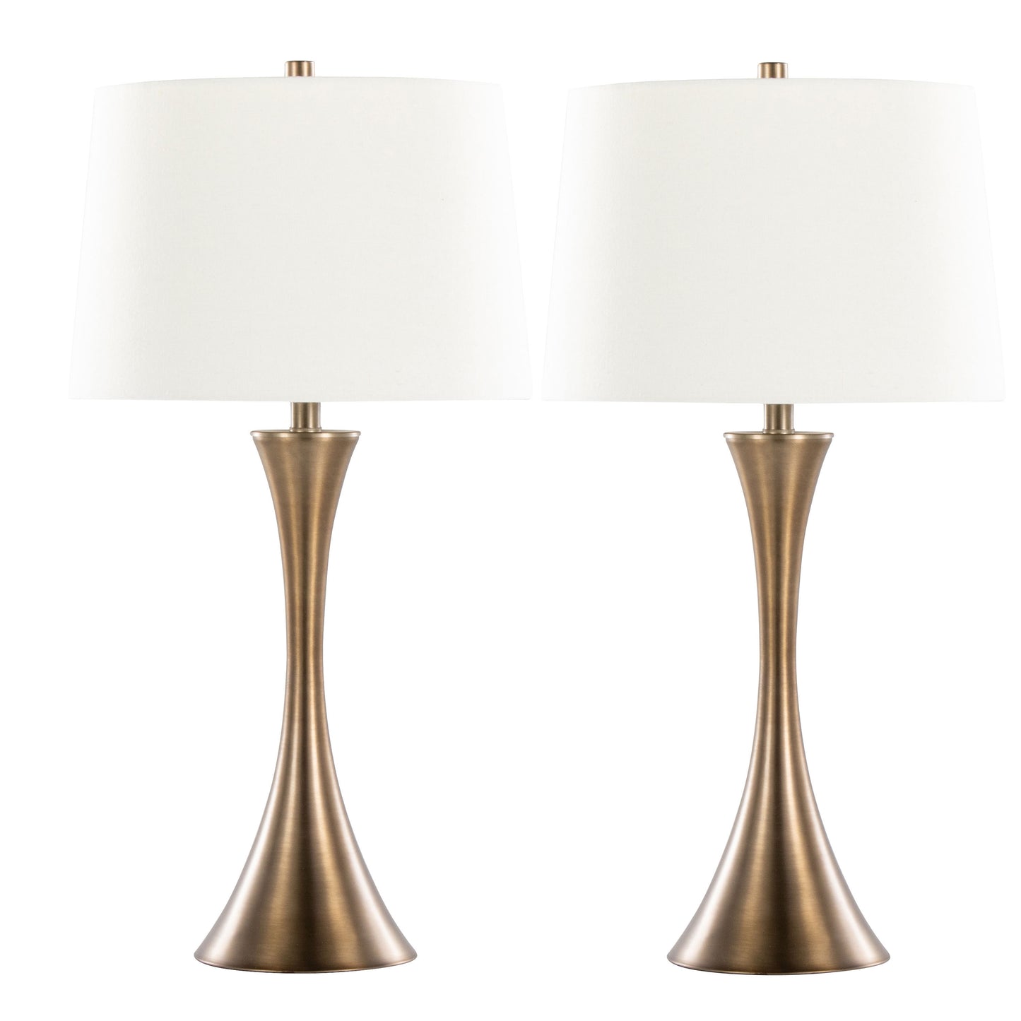 Set of 2 29-Inch Metal Table Lamps with Off-White Linen Drum Shade, 3-Way Switch Matte Golden Bronze