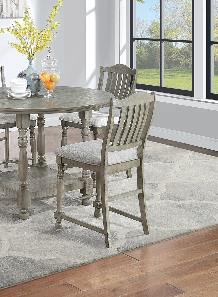 Counter Height Dining Chairs Set of 2, Slat Back, Plush Upholstered Cushions, Bentwood Frame, Light Grey