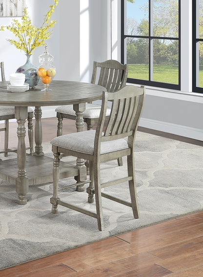 Counter Height Dining Chairs Set of 2, Slat Back, Plush Upholstered Cushions, Bentwood Frame, Light Grey