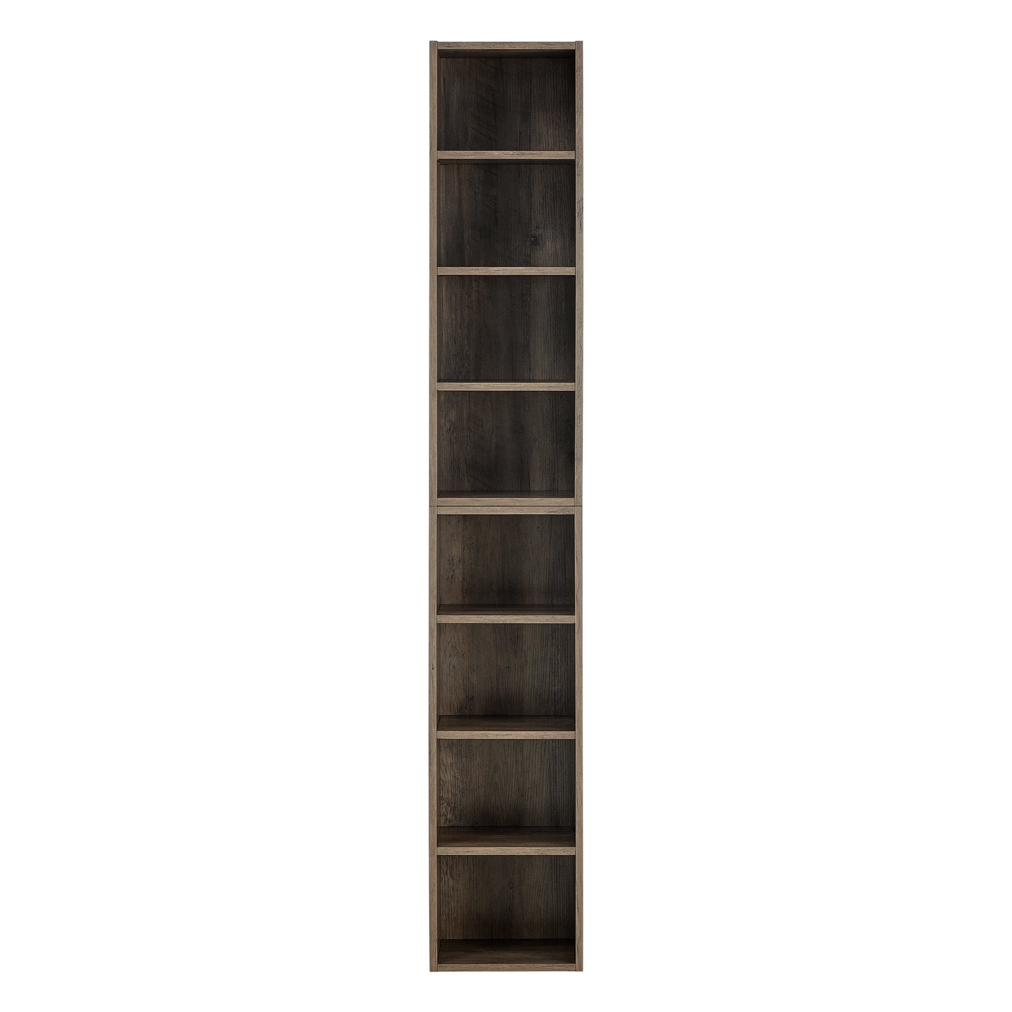 Slim 8-Tier Media Storage Tower with Adjustable Shelves, Tall Narrow Bookshelf for Home Office Use, Versatile Double-Decker Bookcase