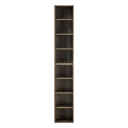 Slim 8-Tier Media Storage Tower with Adjustable Shelves, Tall Narrow Bookshelf for Home Office Use, Versatile Double-Decker Bookcase