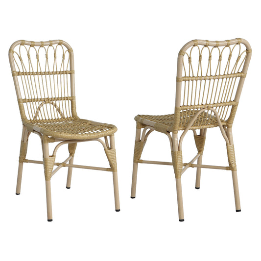 Outdoor PE Wicker Patio Dining Chairs Set of 2 With Durable Iron Frame and Rattan Weave Natural