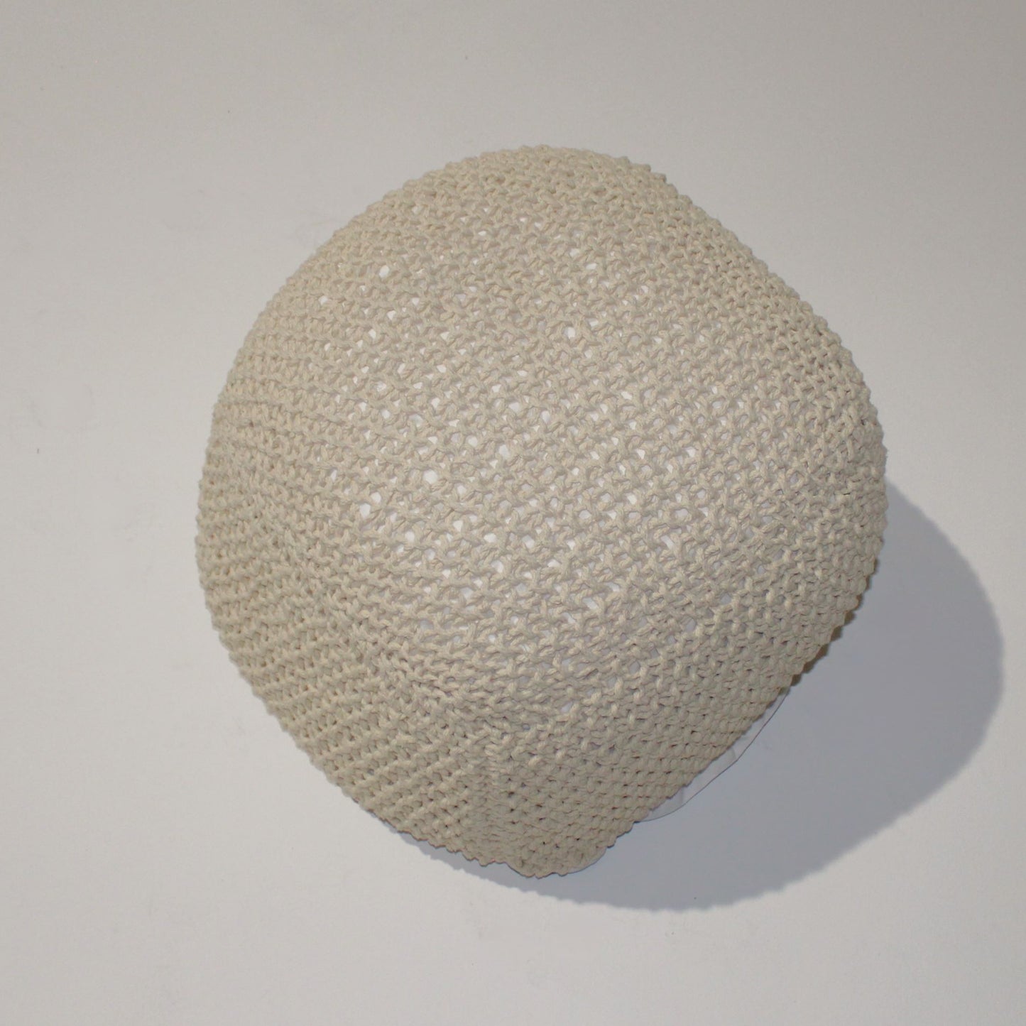 SEMI-Rounded Pouf - Cable Knitted Handmade Seating and Footrest - Beige 100% Cotton Pouf 21x21x18 Inches