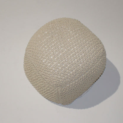 SEMI-Rounded Pouf - Cable Knitted Handmade Seating and Footrest - Beige 100% Cotton Pouf 21x21x18 Inches