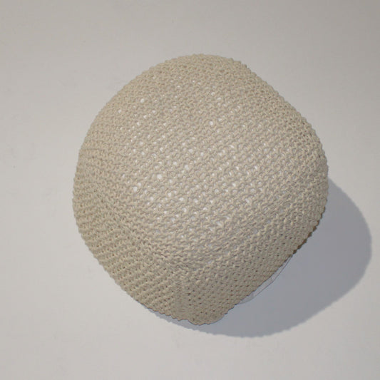 SEMI-Rounded Pouf - Cable Knitted Handmade Seating and Footrest - Beige 100% Cotton Pouf 21x21x18 Inches