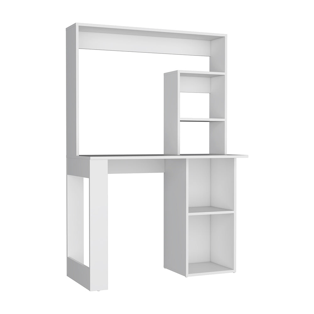 Compact White Desk with Hutch and Shelves
