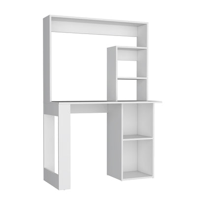 Compact White Desk with Hutch and Shelves