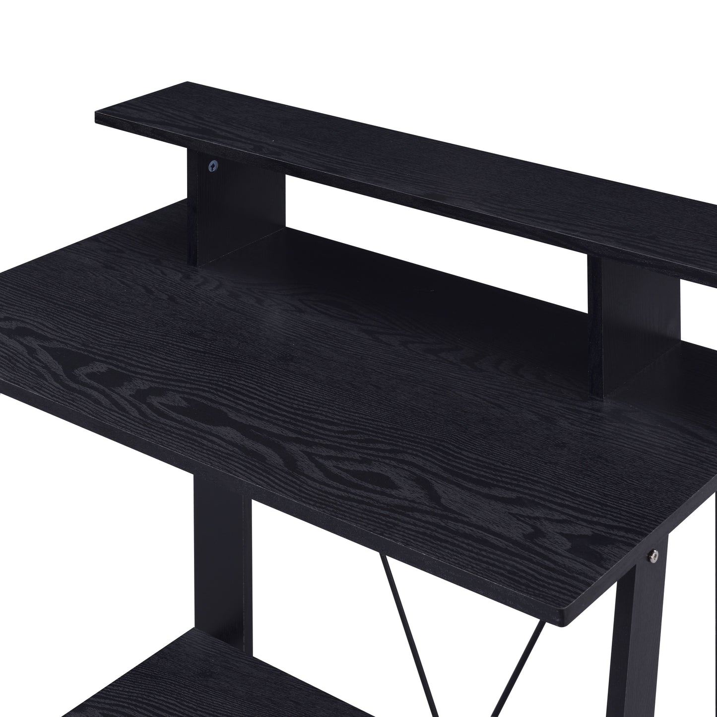 Modern Black Writing Desk with Dual Shelves