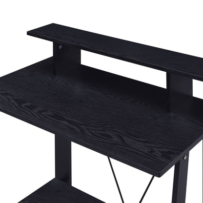 Modern Black Writing Desk with Dual Shelves