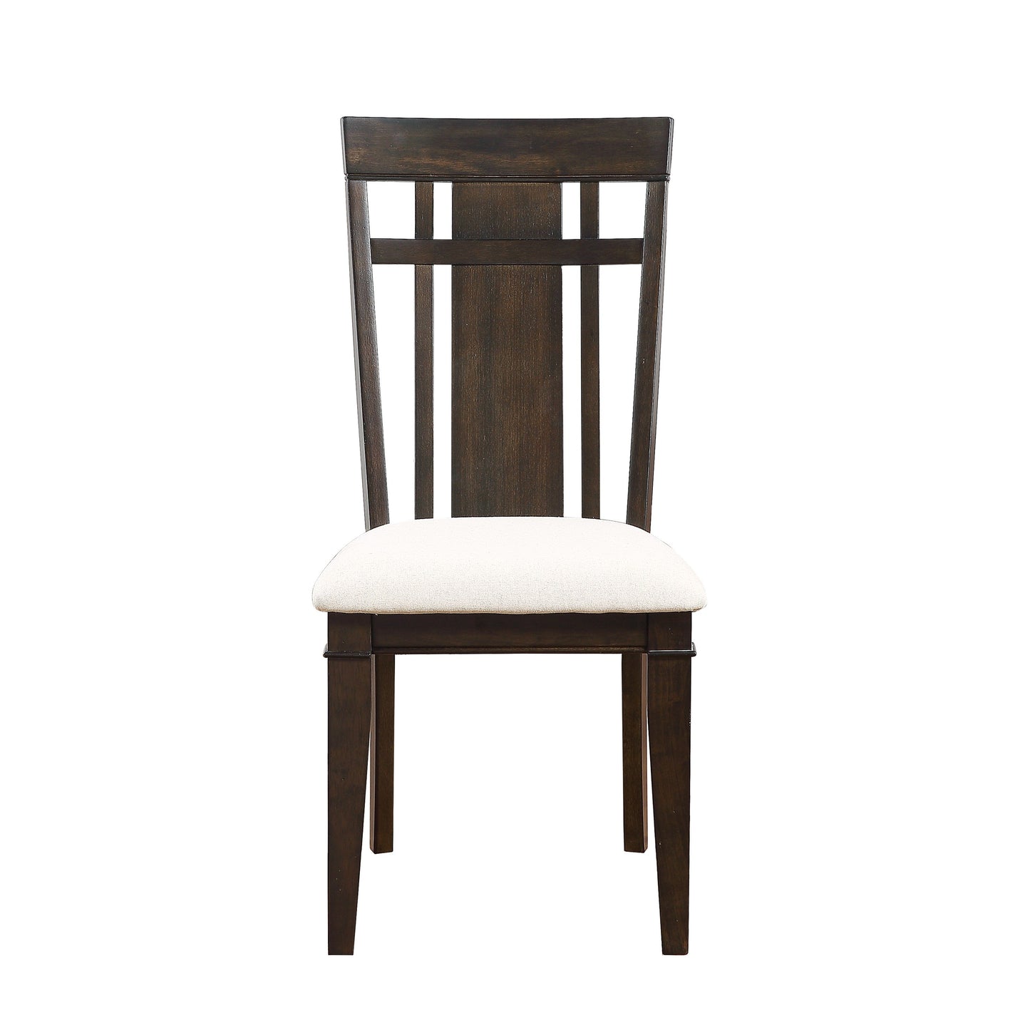 Dining Room Side Chairs Set of 2, Wood Frame, Beige Upholstery, Arts & Crafts, Dark Brown Finish