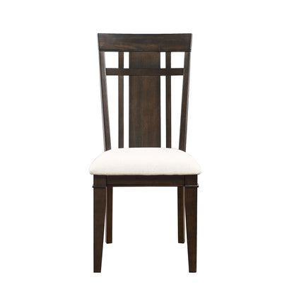 Dining Room Side Chairs Set of 2, Wood Frame, Beige Upholstery, Arts & Crafts, Dark Brown Finish