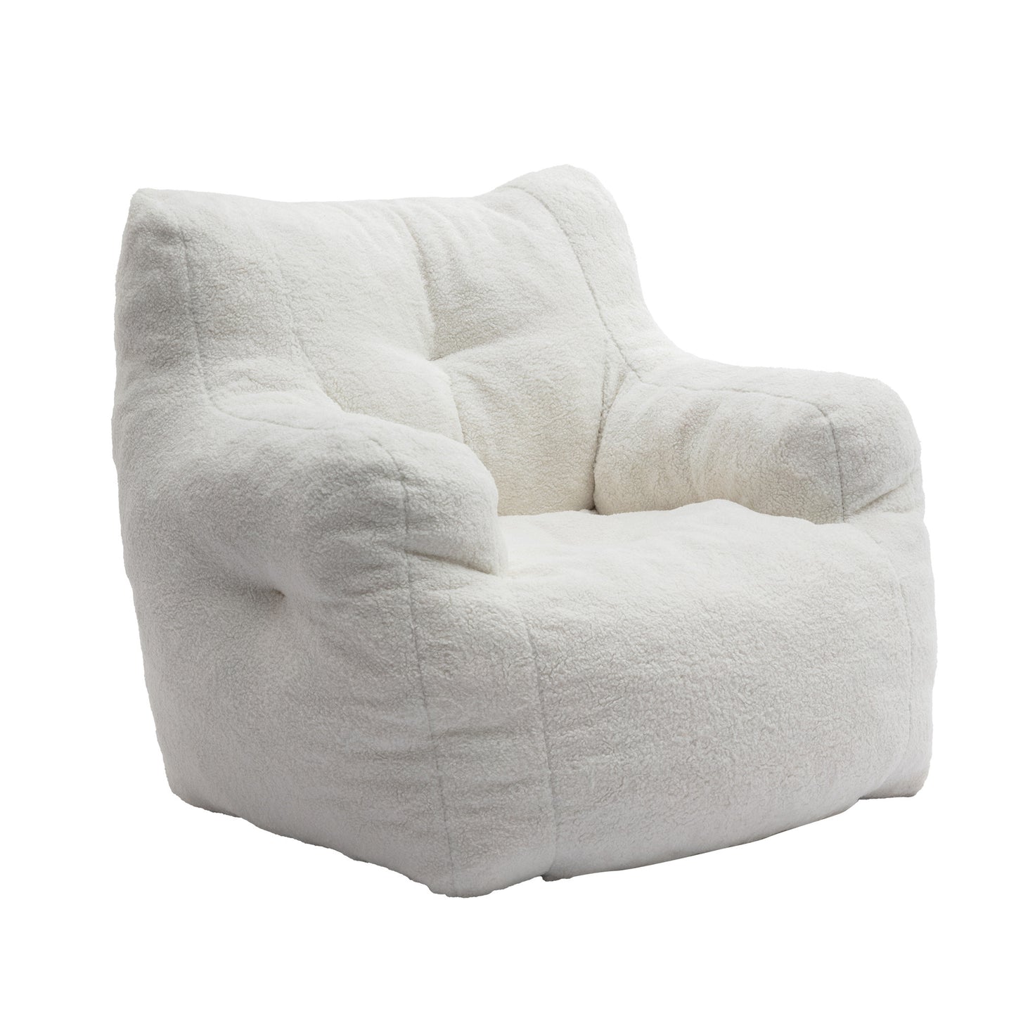 Large Tufted Memory Sponge Bean Bag Chair with Soft Teddy Velvet, 39x37x28 in, Living Room, Ivory White