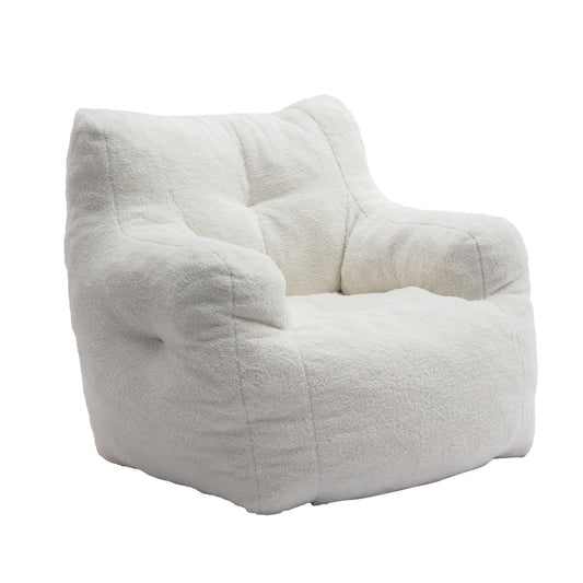 Large Tufted Memory Sponge Bean Bag Chair with Soft Teddy Velvet, 39x37x28 in, Living Room, Ivory White