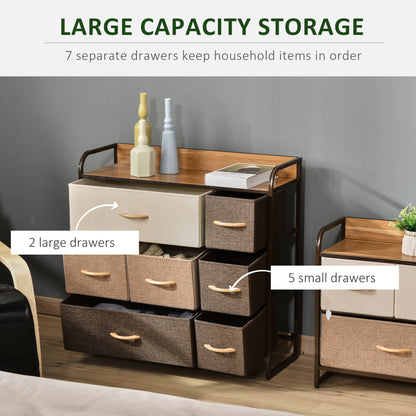HOMCOM 7-Drawer Fabric Storage Dresser with Steel Frame and Wooden Top for Bedroom and Entryway