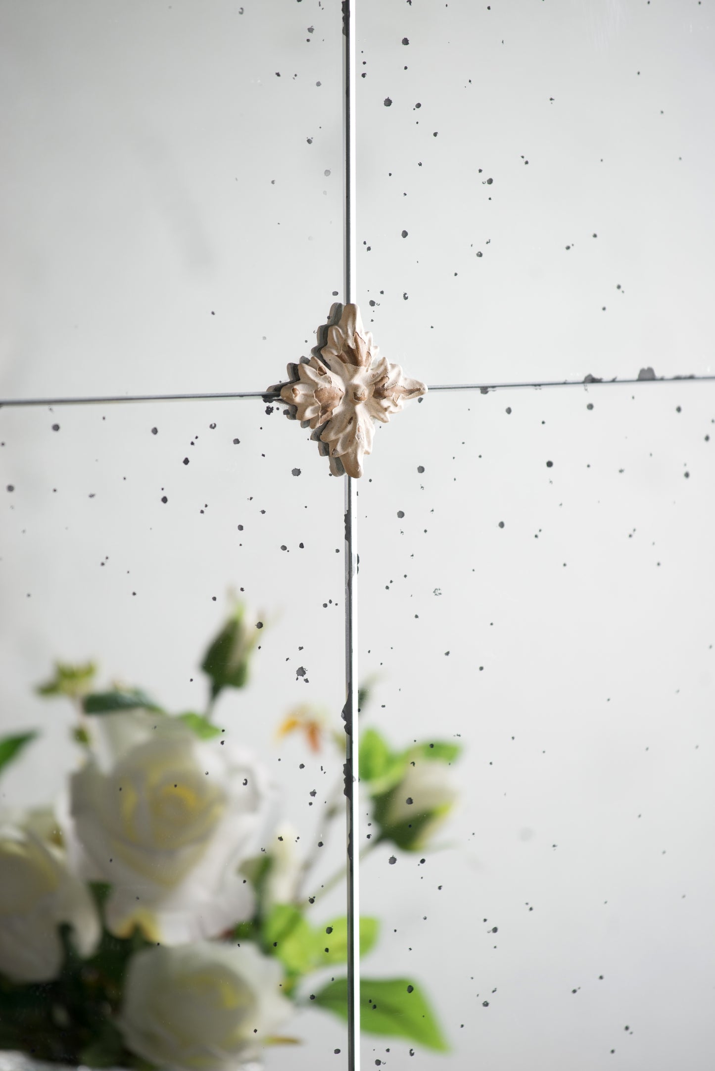 Elegant 22" x 48" Cream & Gold Arched Wall Mirror with Decorative Grid, Perfect for Living Room, Bathroom, or Entryway