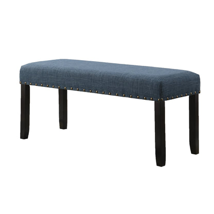 44-Inch Fabric Dining Bench with Nailhead Trim, Linen-Cotton Upholstery, Solid Hardwood Legs, 19H Blue