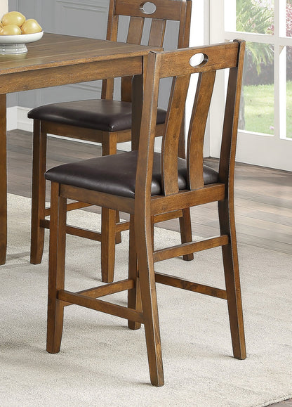 Counter Height Set 36In Table Padded 4 Chairs Brown Finish