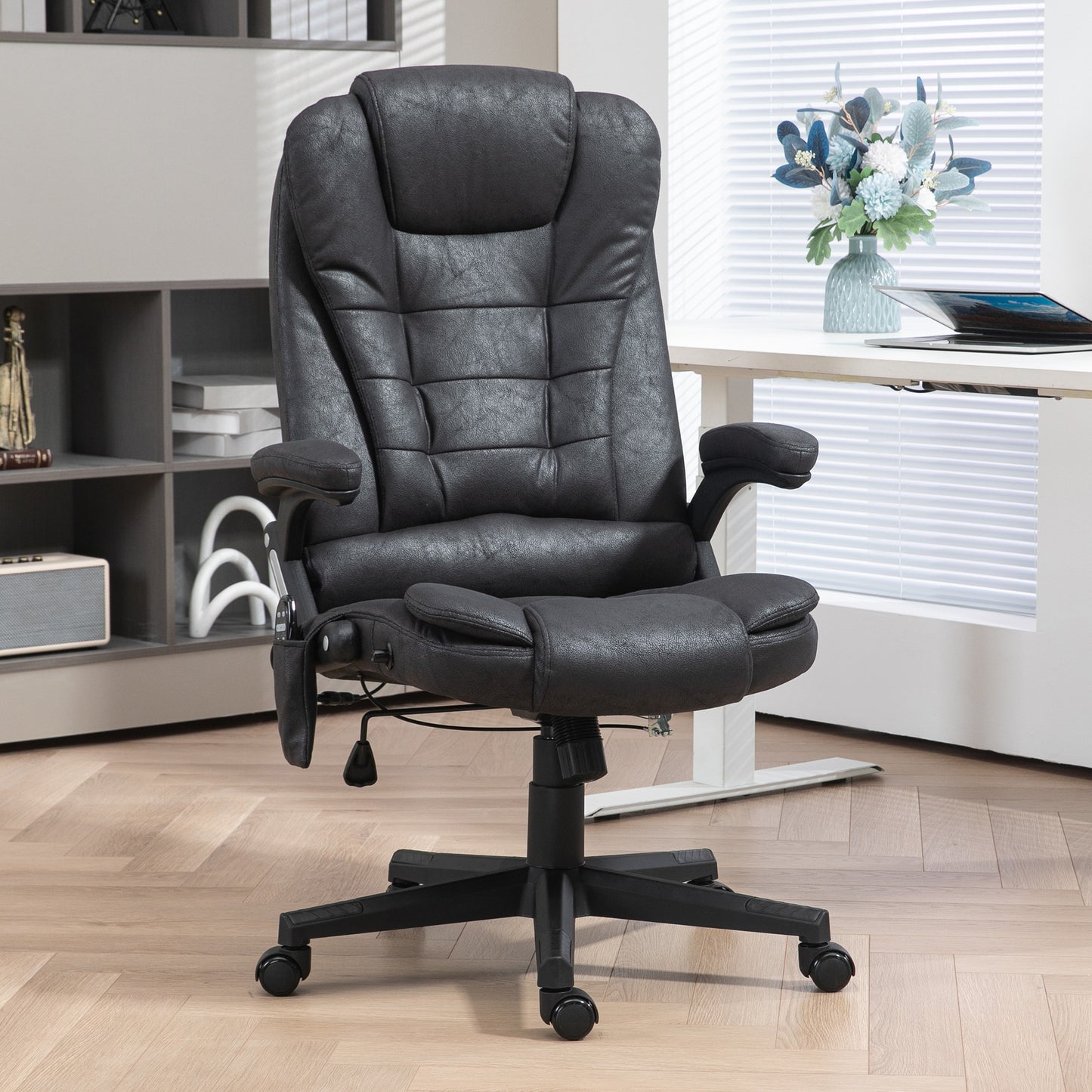 Ergonomic Black Office Chair with 6-Point Vibration Massage and Lumbar Heating