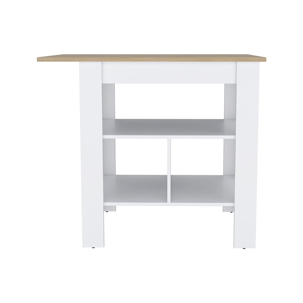 Pompeya Kitchen Island with Three Storage Shelves in Elegant White Finish
