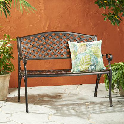 Cast Aluminum Bench Outdoor Patio Seating 40.75 In Long by 22.85 In Wide, Weather Resistant Copper