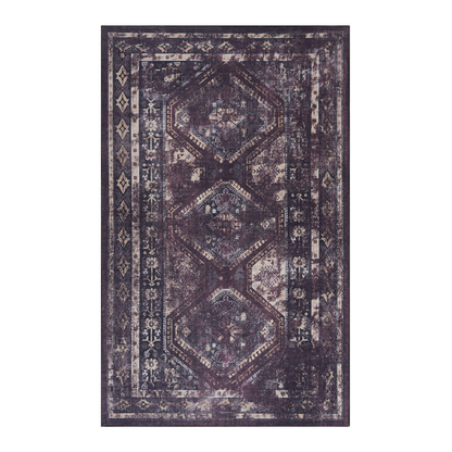 5x8 Area Rug, Machine Washable, Low-Pile, Non-Slip, Kid & Pet Friendly, Living Room - Black-Burgundy