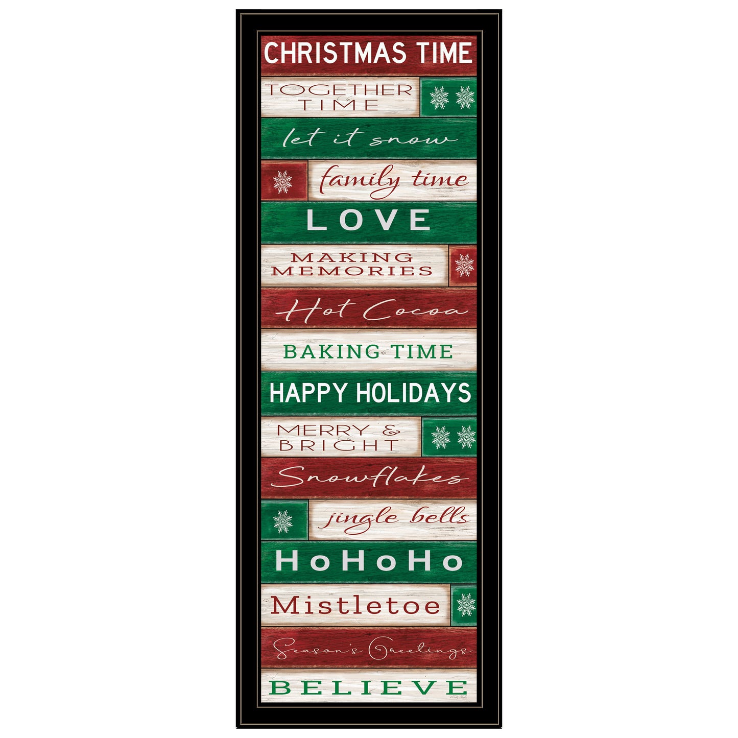 Christmas Time Framed Wall Art, Vertical 39x15 in, Wood Frame, Living Room or Bedroom, Multicolor