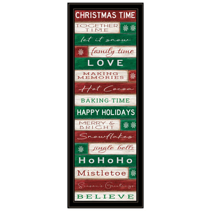 Christmas Time Framed Wall Art, Vertical 39x15 in, Wood Frame, Living Room or Bedroom, Multicolor
