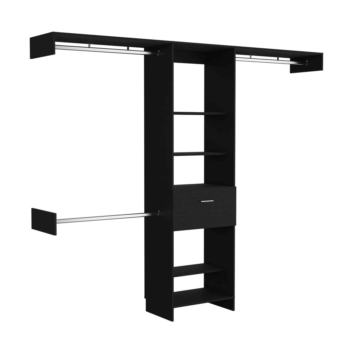 Manchester 250 Modern Closet Organizer with Five Shelves, One Drawer, and Three Metal Hanging Rods - Black
