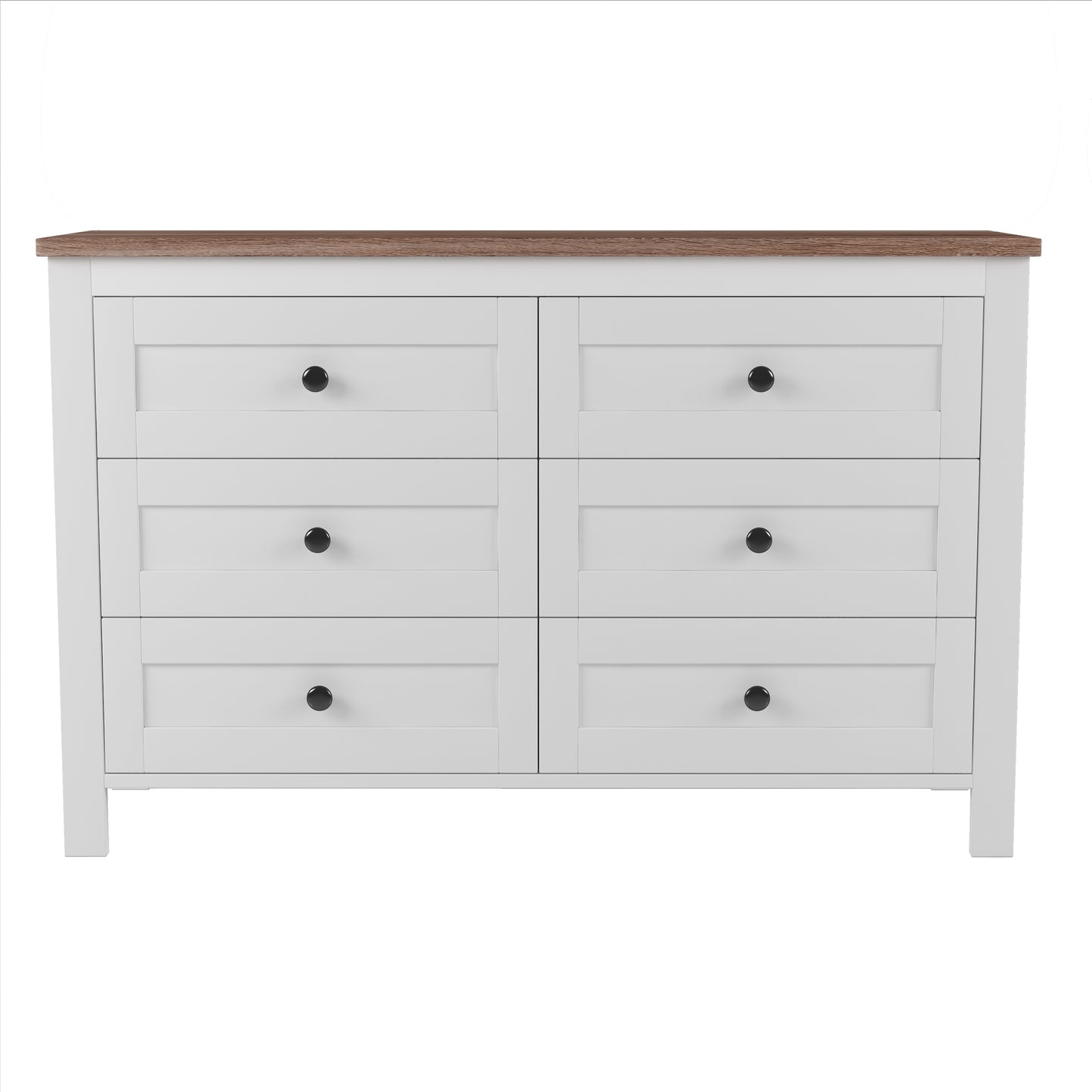 Chic Vintage-Inspired 6-Drawer Wooden Dresser with Rustic Charm for Bedroom - White & Brown
