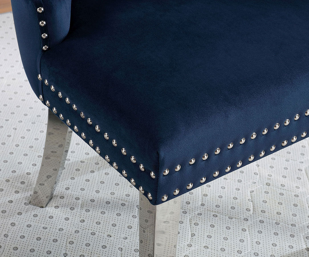 2-Piece Wingback Dining Chairs, Button-Tufted Upholstery, Solid Wood Frame, Chrome Legs - Blue