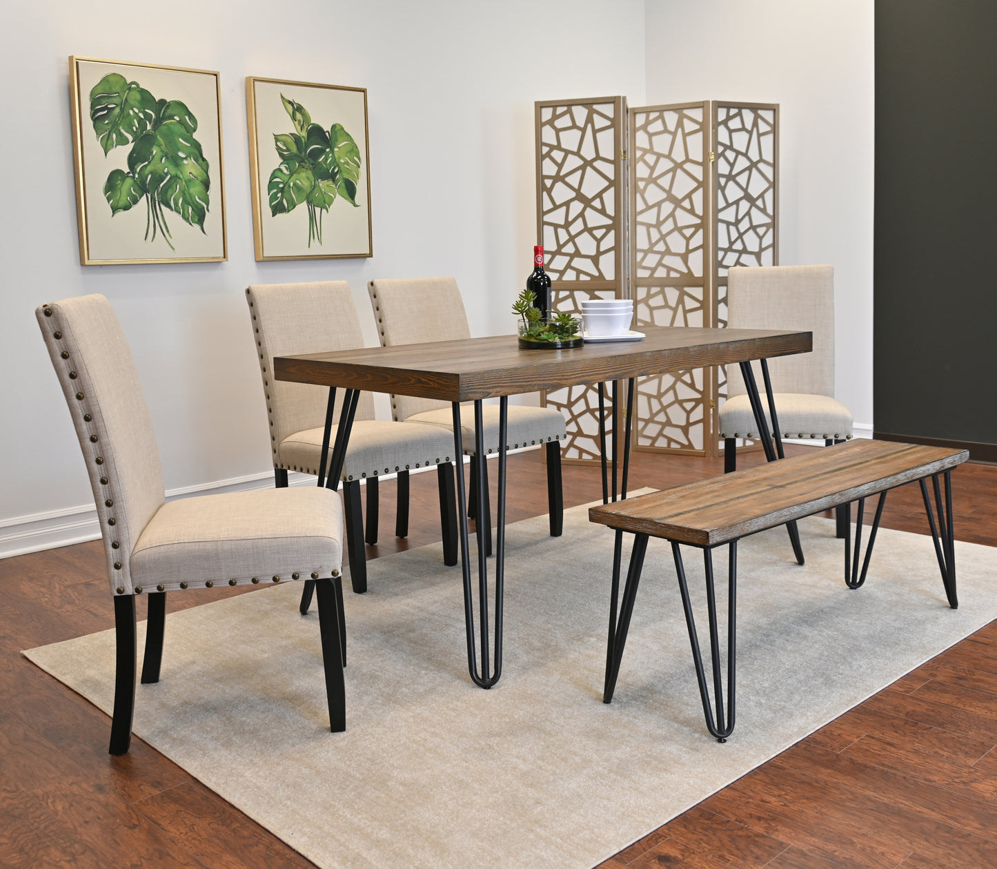 Hairpin Table Dining Set With Chairs And Bench Three Colors