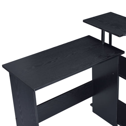 L-Shaped Black Writing Desk with Multi-Tiered Storage