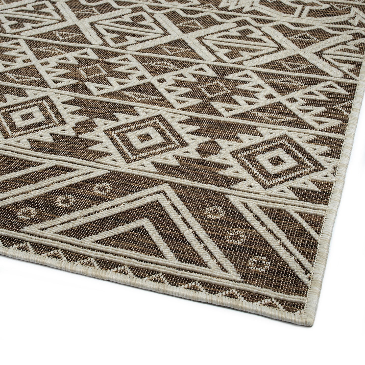 2' x 3' Indoor/Outdoor Throw Rug, Polypropylene, High-Low Textured, Contemporary Geometric, Chocolate