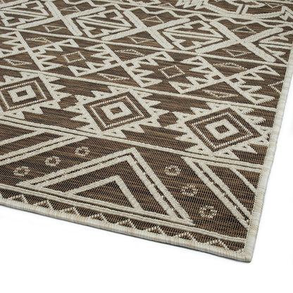 2' x 3' Indoor/Outdoor Throw Rug, Polypropylene, High-Low Textured, Contemporary Geometric, Chocolate