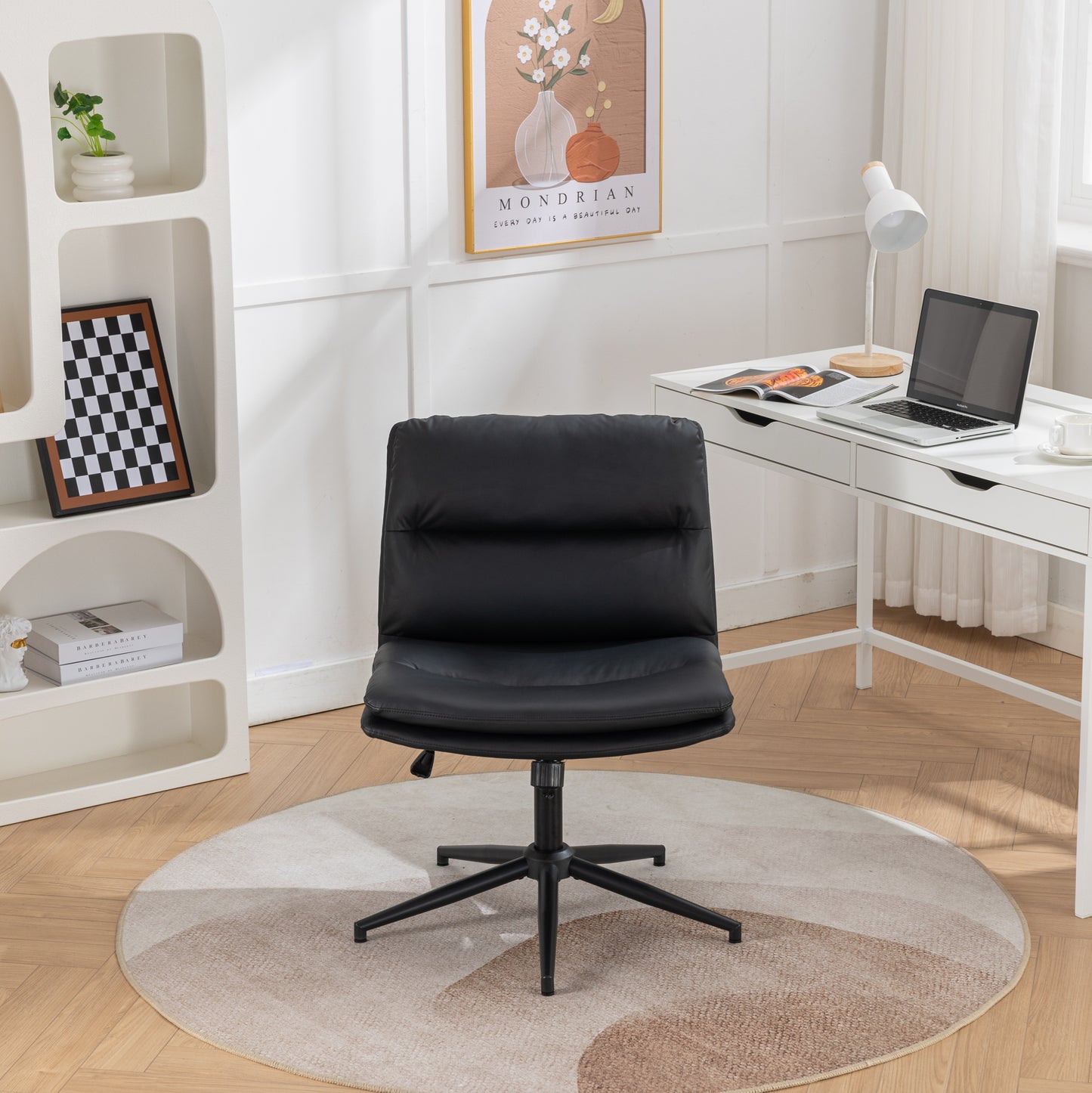 Bizerte Height-Adjustable Swivel Criss-Cross Chair with Wide Seat for Office and Vanity Use, Black
