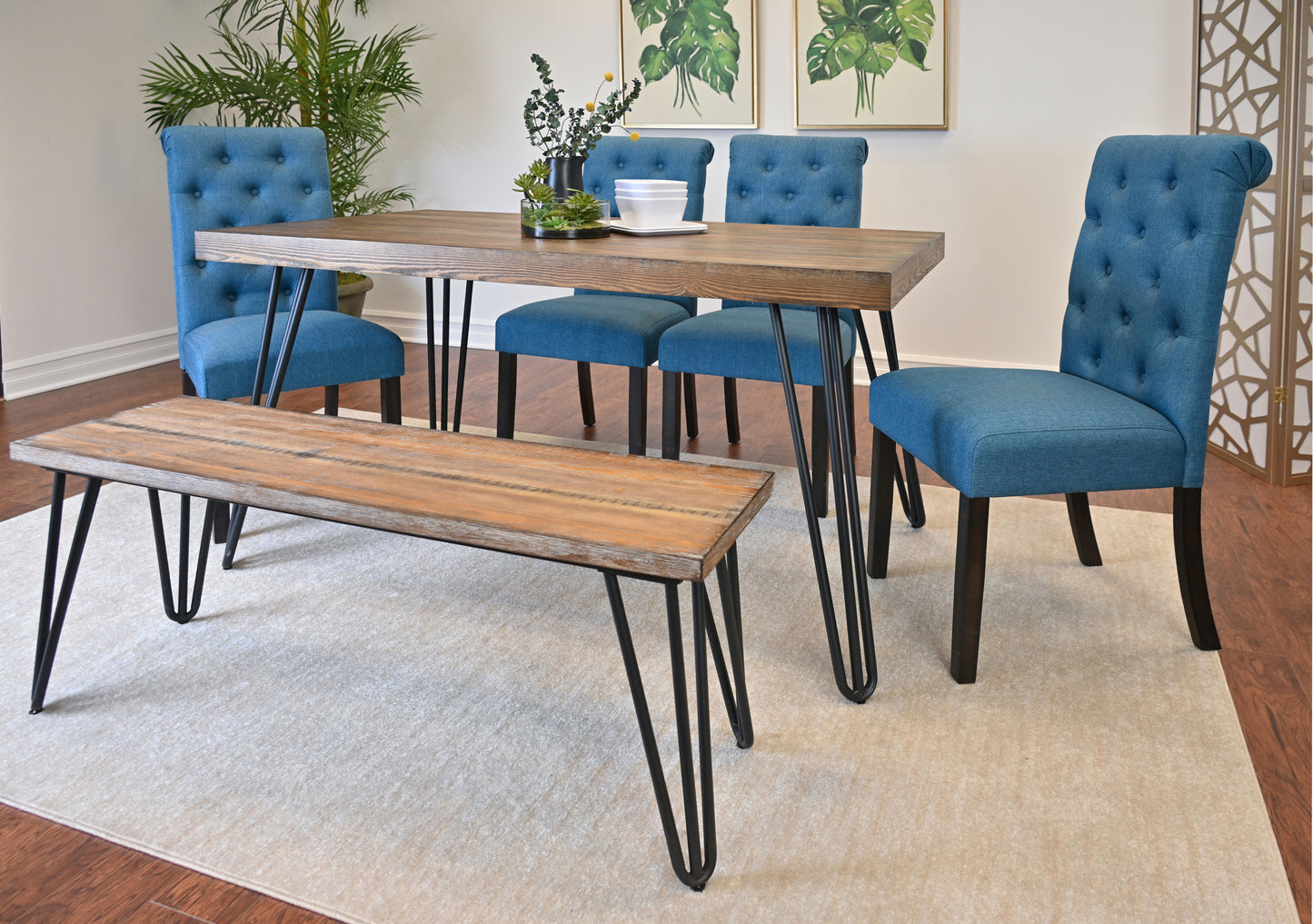 Hairpin Table 6 Piece Set Chairs And Bench 4 Color Options