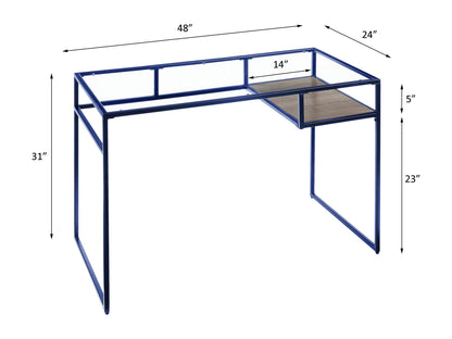 Modern Blue Metal and Glass Writing Desk with Storage Shelf