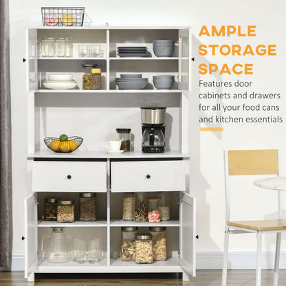 Antique White 63.5" Kitchen Storage Buffet with Hutch and Adjustable Shelves