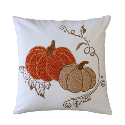 20x20 Cotton Throw Pillow with Pumpkin Embroidery, Farmhouse Autumn Decor for Living Sofa – Harvest Rust