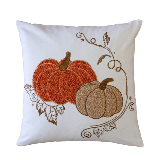 20x20 Cotton Throw Pillow with Pumpkin Embroidery, Farmhouse Autumn Decor for Living Sofa – Harvest Rust